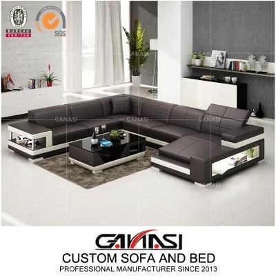 North American Office Use Genuine Leather Sofa Furniture Set with Table