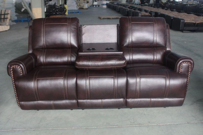 Gel Leather Reclining Sofa with Nail Head Arm for Living Room Furniture