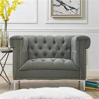 Retro Modern Upholstery Sectional Couches Grey Leather Chesterfield Armchair Sofa for Sale