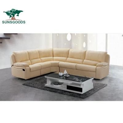 Luxury Classic European Lounge Leather Leisure Living Room Furniture Wood Frame Sofa
