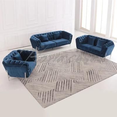 Foshan Modern Home Furniture Set Leisure Blue Couch European Living Room Fabric Sofa