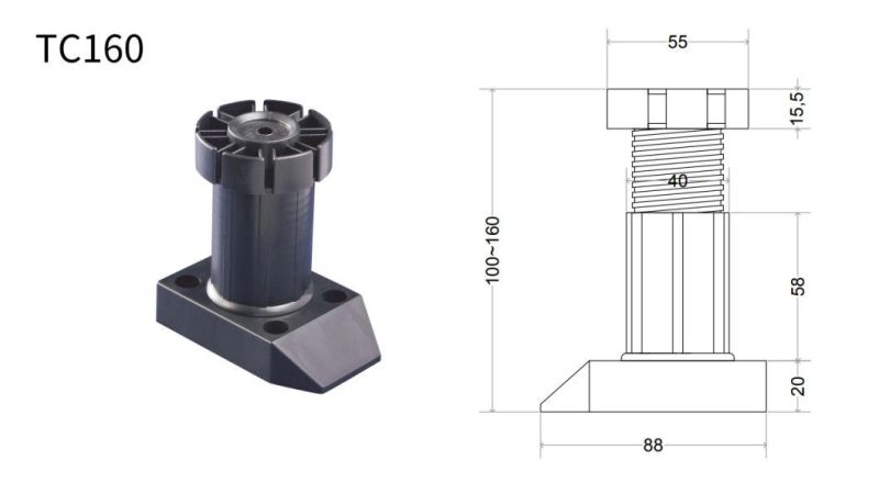 Tc160 PP Adjustable Feet 100-160mm for Heavy Cabinet Units