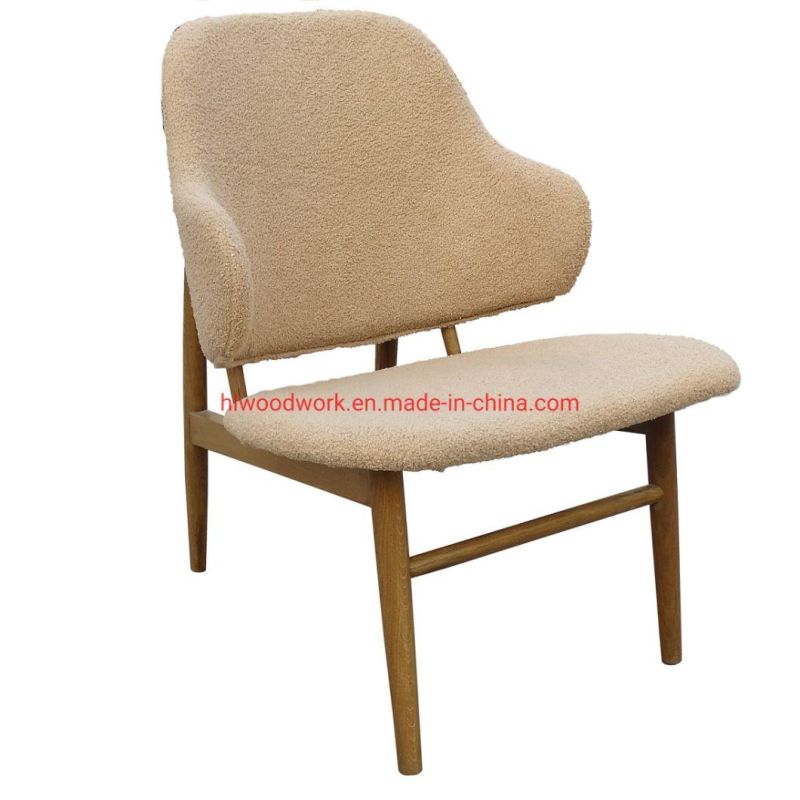 Oak Wood Frame Brown Color with Beige Teddy Velvet Magnate Chair Lounge Sofa Coffee Shope Armchair Living Room Sofa Resteraunt Sofa Leisure Sofa Armchair