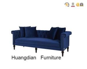 Deluxe Hotel Reception Room Deep Blue Fabric Tufted Sofa