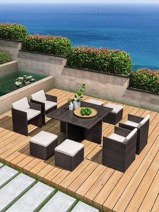 Outdoor Sofa Courtyard Terrace Balcony Three People Leisure Living Room Combination Outdoor Rattan Chair Rattan Sofa Waterproof