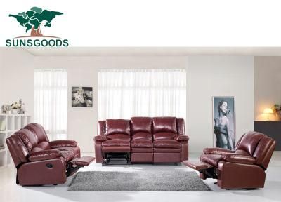 Natural and Conformatable Red Leather Recliner Modern Living Room Sofa