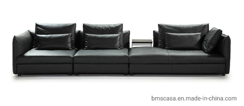 Popular Living Room High-Quality Black Leather Sectional Sofa