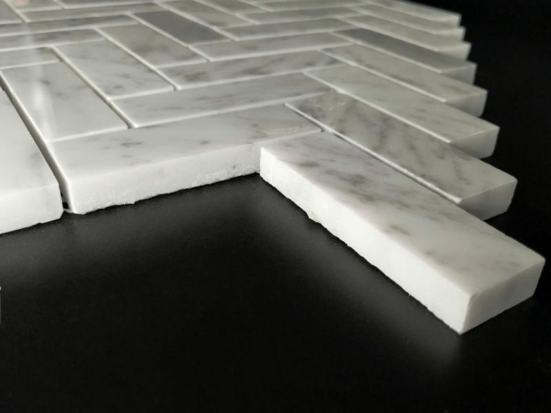 Carrara White Stone Mosaic, Herringbone, Dumb Face, Polished Surface, Used in The Kitchen, Sofa, TV Setting