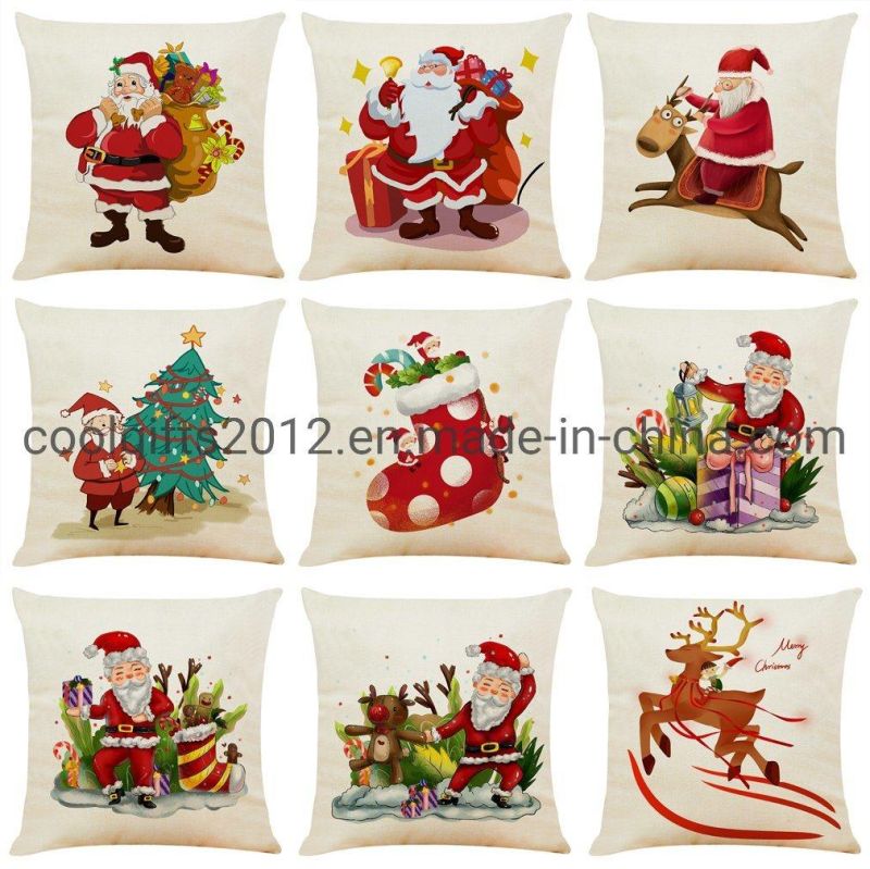 Home Textile Traditional Design Christmas Colorful Reindeer Digital Print Cotton Linen Customizable Sofa Pillow Cover