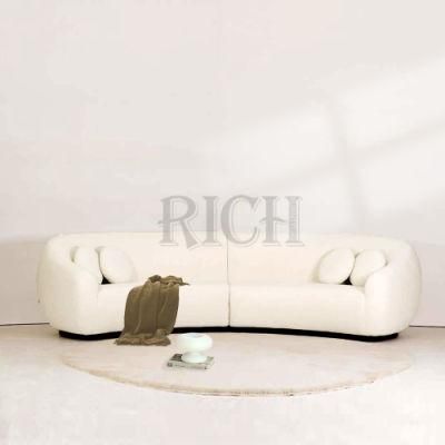 Shearling Lounge Sherpa Couch White Modern Lamb Skin Wool Curved Sofa Sheepskin Couch Teddy Boucle Fabric Sofa