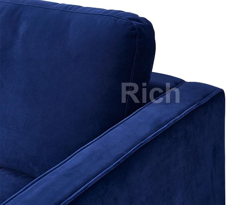 Modern Fabric Velvet Navy Blue Left Chaise Lounge Sectional Sofa