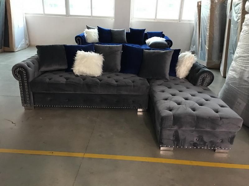 Living Room Sectional Fabric Sofa with Fur Pillows