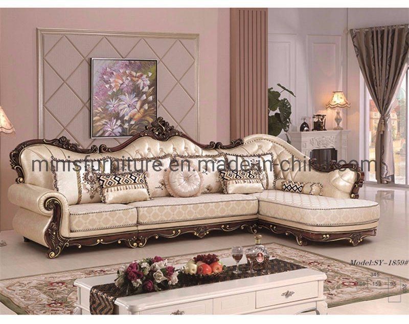 (M-CSF33) Home Living Room Furniture Wood Frame L-Shaped Genuine Leather Sofa