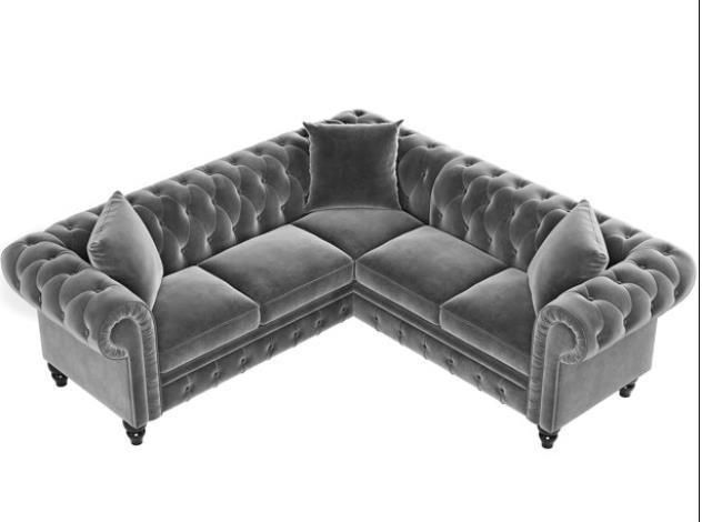 Velvet Tufted Sofa for Living Room Urhomepro MID Century L Shape Sectional Sofa Classic Chesterfield Sofa with Rolled Arm and Pillows Elegant Couch for Bedroom