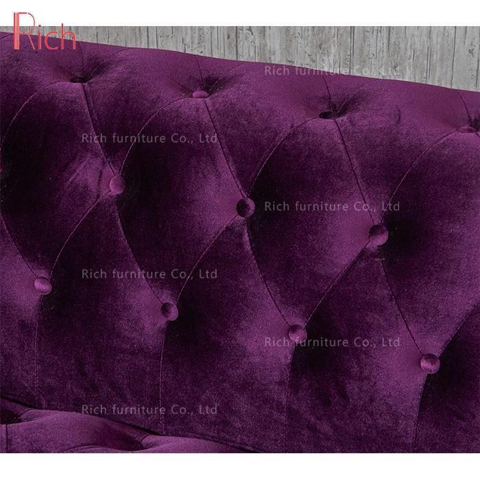 Modern Home Furniture Chesterfield Design Purple Fabric Velvet Sofa