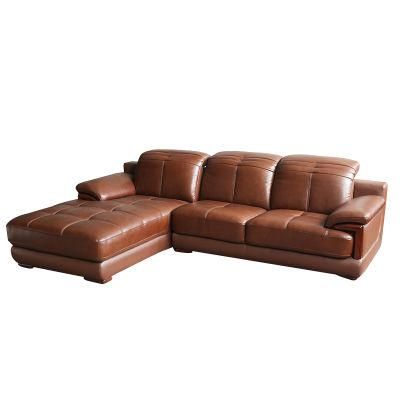 Brown Leather Living Room Sectional L Shape Modern Sofa