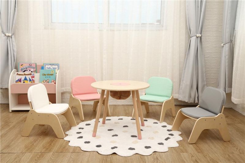 Toddler Sofa Chair Children Wooden Leather Cushioned Comfortable Kindergarten Low Bench