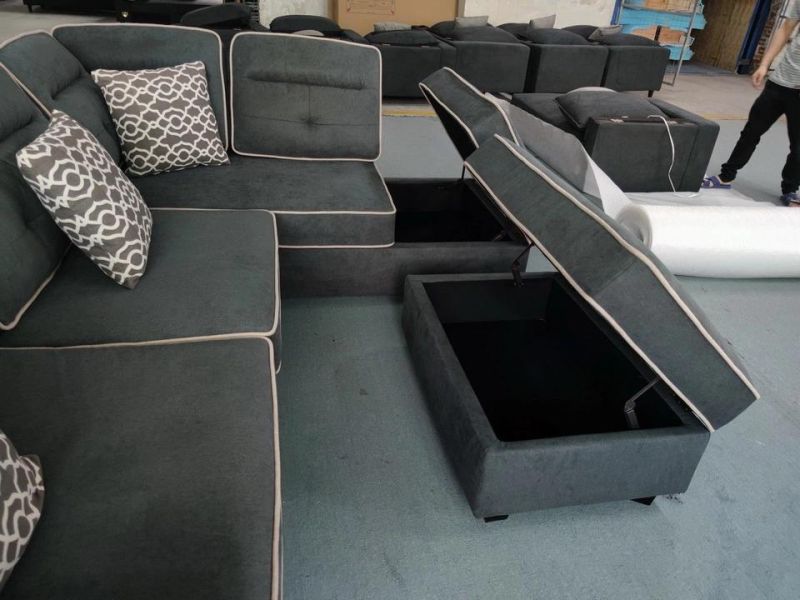 Fabric Sectional Sofa with Reversible Chaise and Storage Ottoman