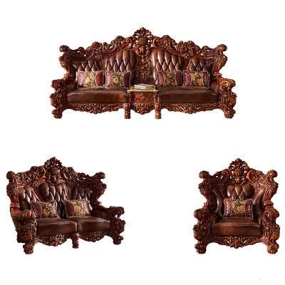 Classic Sofa Furniture Factory Wholesale Wood Carved Royal Leather Sofa in Optional Couch Seat and Furniture Color&quot;