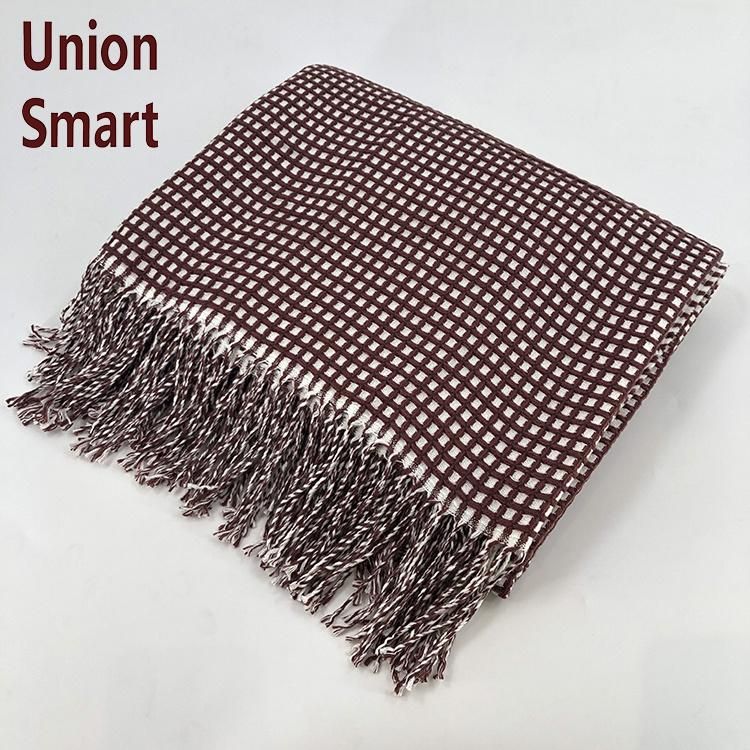 Jacquard Gingham Pattern Knitted Blanket for Sofa