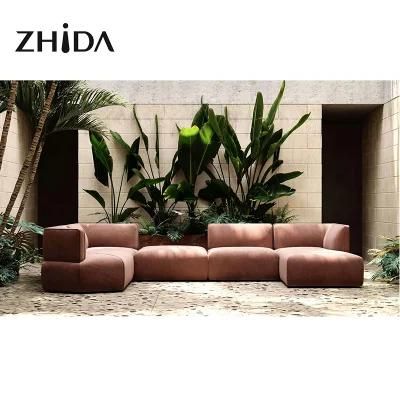 Zhida Home Furniture Villa Living Room Combination Corner Lazy Chair Couch Set Modern Modular Velvet L Shape Sectional Sofa