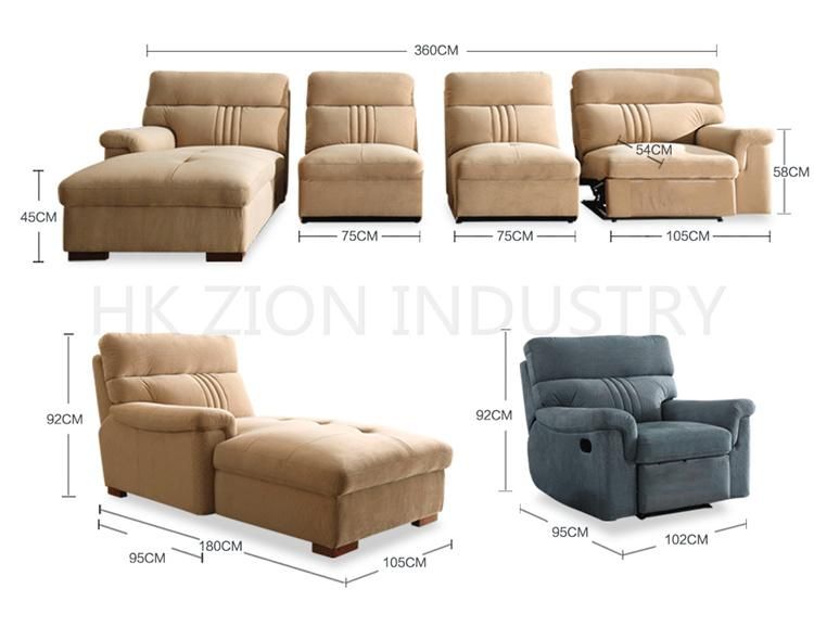 Modern Furniture Living Room Furniture Sets Recliner Sofa L Shape Home Furniture Sofa Set Solid Wood Frame Fabric Sofa