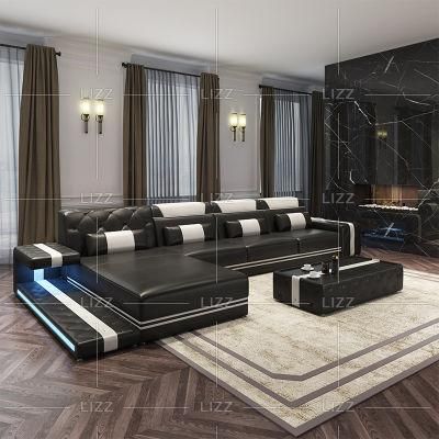 Factory Functional LED Living Room Genuine Leather Couch Sectional Home Sofa Luxury Office Furniture