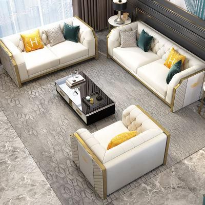 Luxury Furniture Nordic Villa Velvet Tufted Chesterfield Italian Leather Sectional Living Room Sofa