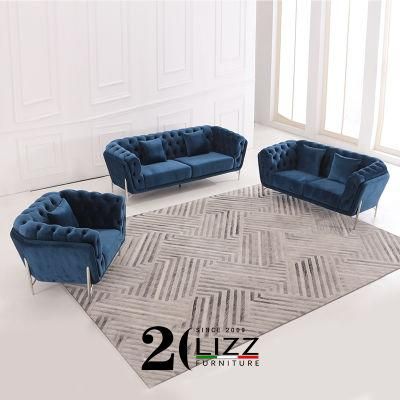 Latest Design Living Room Leisure Chesterfield Velvet Fabric Luxury Sofa