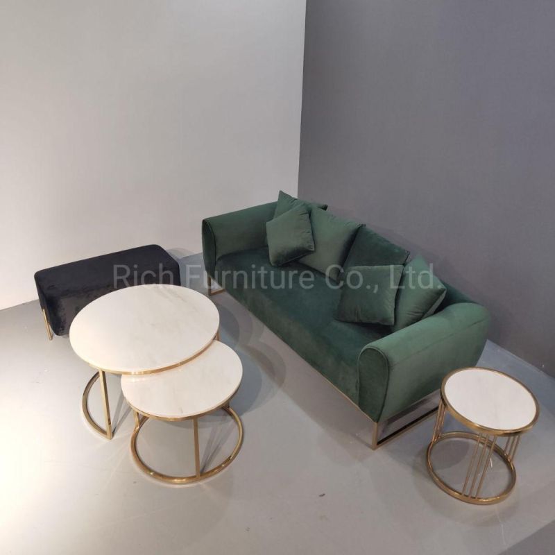 Modern Home Furniture Stainless Golden Fame 3-Seater Multi-Pillow Velvet Fabric Full Set Sofa