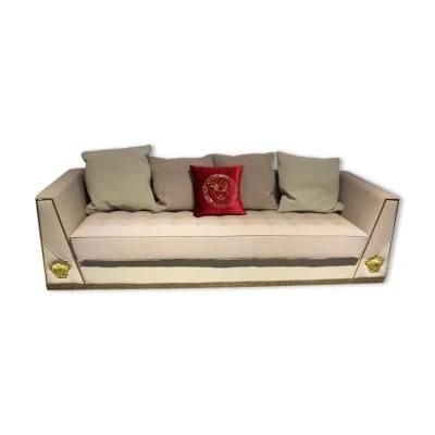 European Style Living Room Furniture Single Seater Sofa Gold Stainless Base Three Seater Sofa