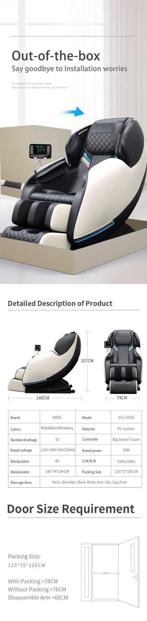 Hfr Full-Body Professional Designer Zero Gravity Shiatsu Armchair Massage Sofa
