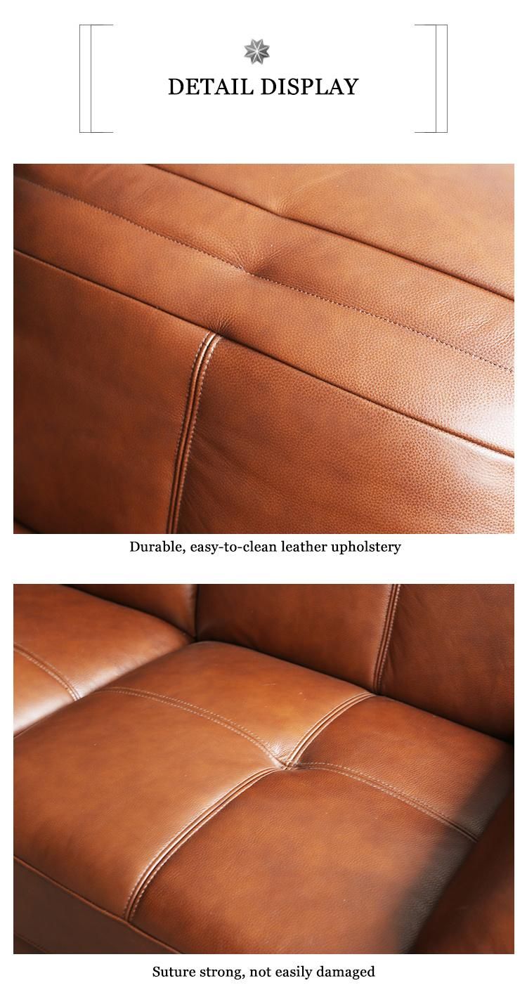 Brown Leather Living Room Sectional L Shape Modern Sofa