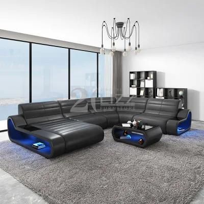 Leisure Living Room Corner Leather Sofa Sectional Curved LED Sofa