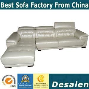 Cream Color L Shape Home Furniture Genuine Leather Sofa (8019)