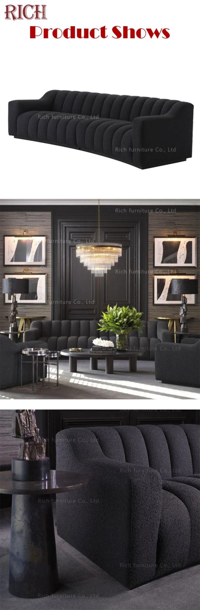 Home Tufted Boucle Fabric Sofa Living Room Furniture Modern Black Sofa