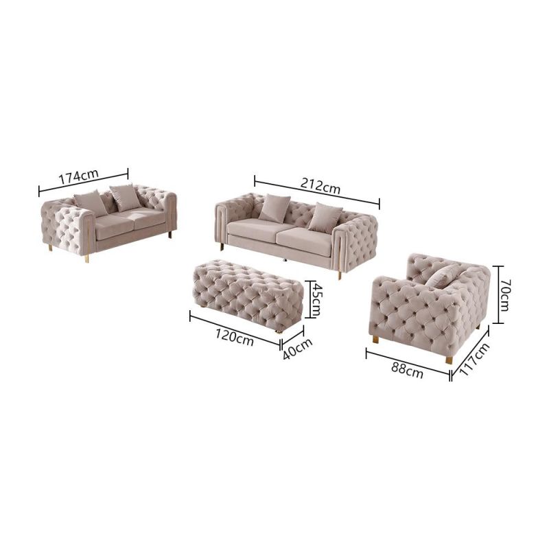 Italy European Design Living Room Furniture Sectional Chesterfield Fabric Sofa Set with Ottoman