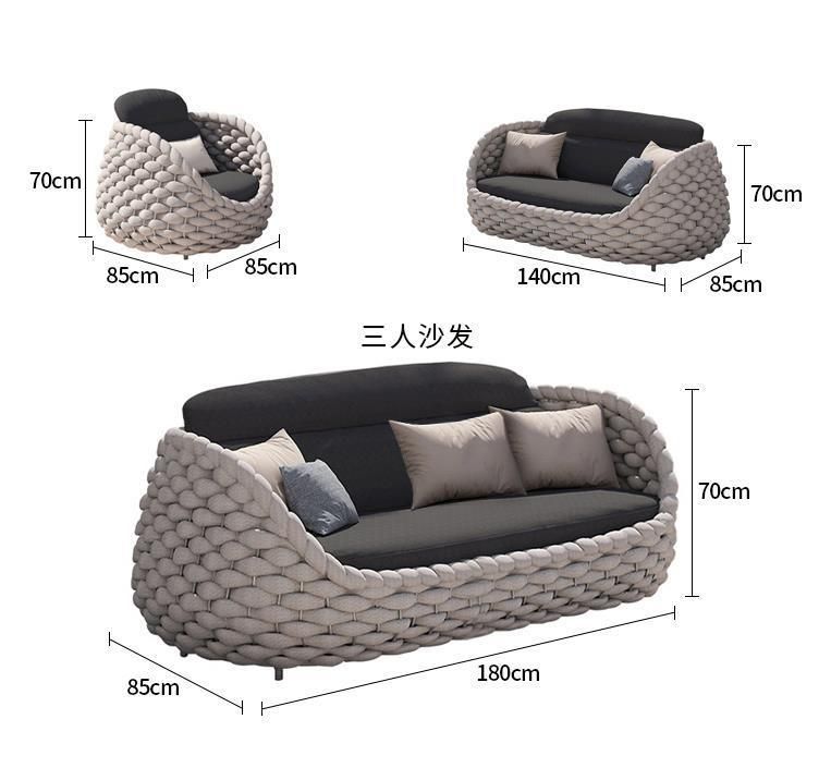 Outdoor Nordic Style Hotel Garden Balcony Furniture Set Aluminium Frame Sofa