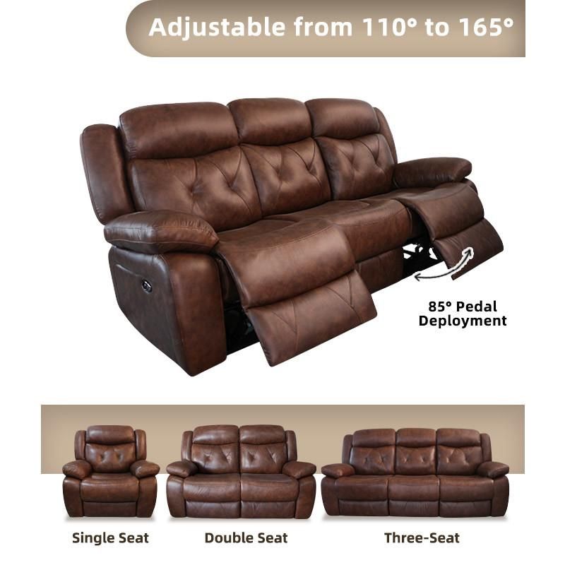 3 Seater Loveseat Genuine Leather 2 Seater Power Electric Motion Recliner Sofa Set Reclinable with Massage and Heatfunction