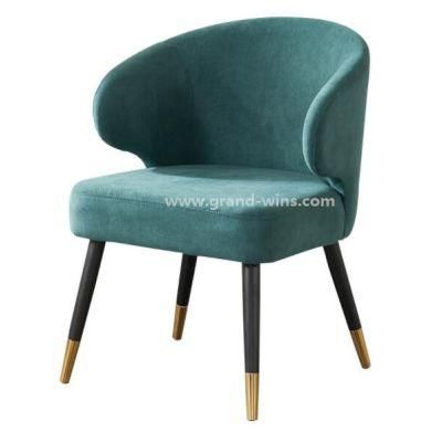 Luxury Hotel Fabric Solidwood Cafe Chair with Brass Leg Dining Chair