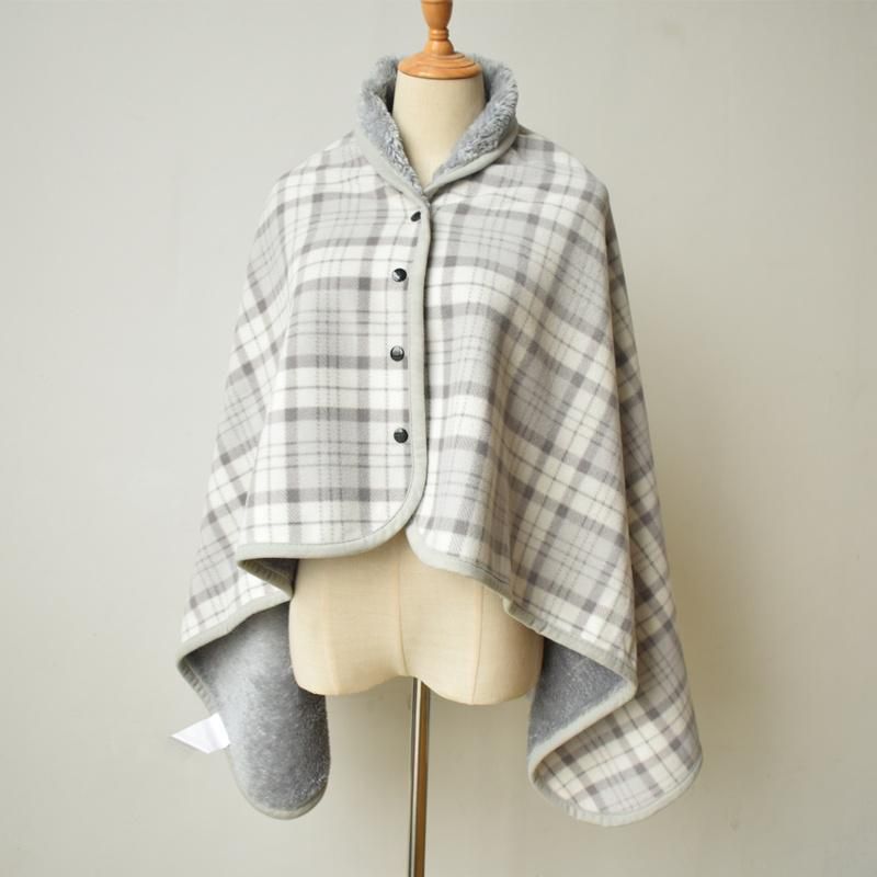 Double Side Plaid Wearable Sofa Blanket Office Shawl Multi-Functional Wrap Shawl with Button