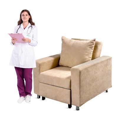 Ske014-5 Lovely Hospital Furniture Flannel Fabric Adjustable Accompany Sofa with Wheels