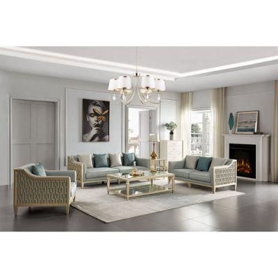 Modern Wooden Sofa Glass Coffee Table Fabric Living Room Furniture Sets
