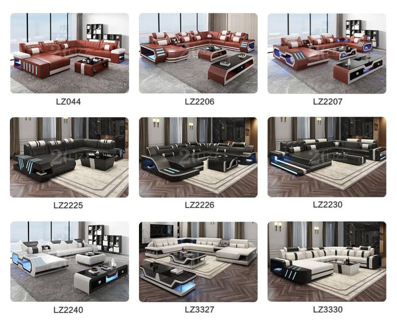 Functional LED Home Furniture Sectional Italian Leather Sofa Set with High-End Night Light