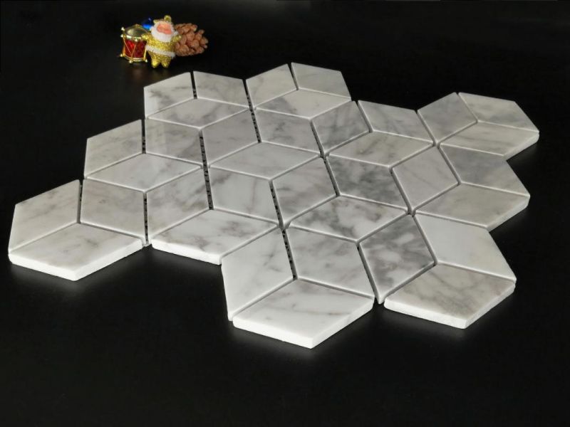 Carrara White Hexagonal, Natural Stone + Diamond Crystal Mosaic TV, Kitchen, Sofa, Hotel Lobby Floor Tile, Metope Ceramic Tile