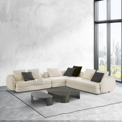 Modern Fabric Sectional Sofas with Leather Arm Chair and Coffee Table