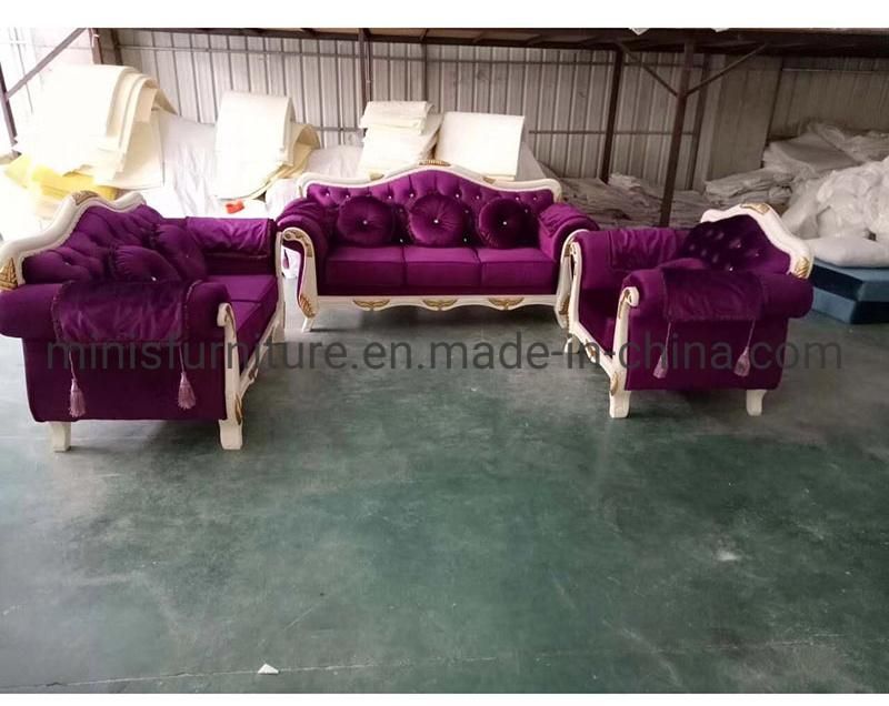 (MN-SF109) Factory Home Lounge Living Room Furniture Vintage Wood Fabric Sofa