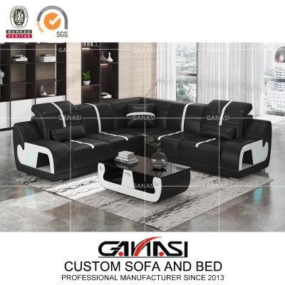 European Furniture Leisure Style Leather Corner Sofa Sets with Table