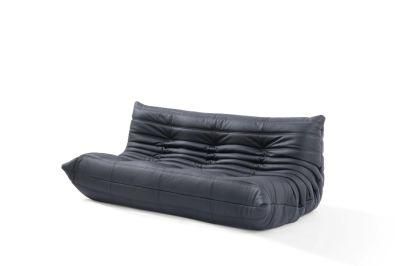 Black Leather Togo Sofa 3 Seat