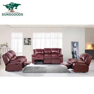 Best Selling Reclining 100% Genuine Leather Sofa Set with 5 Manual Reclining